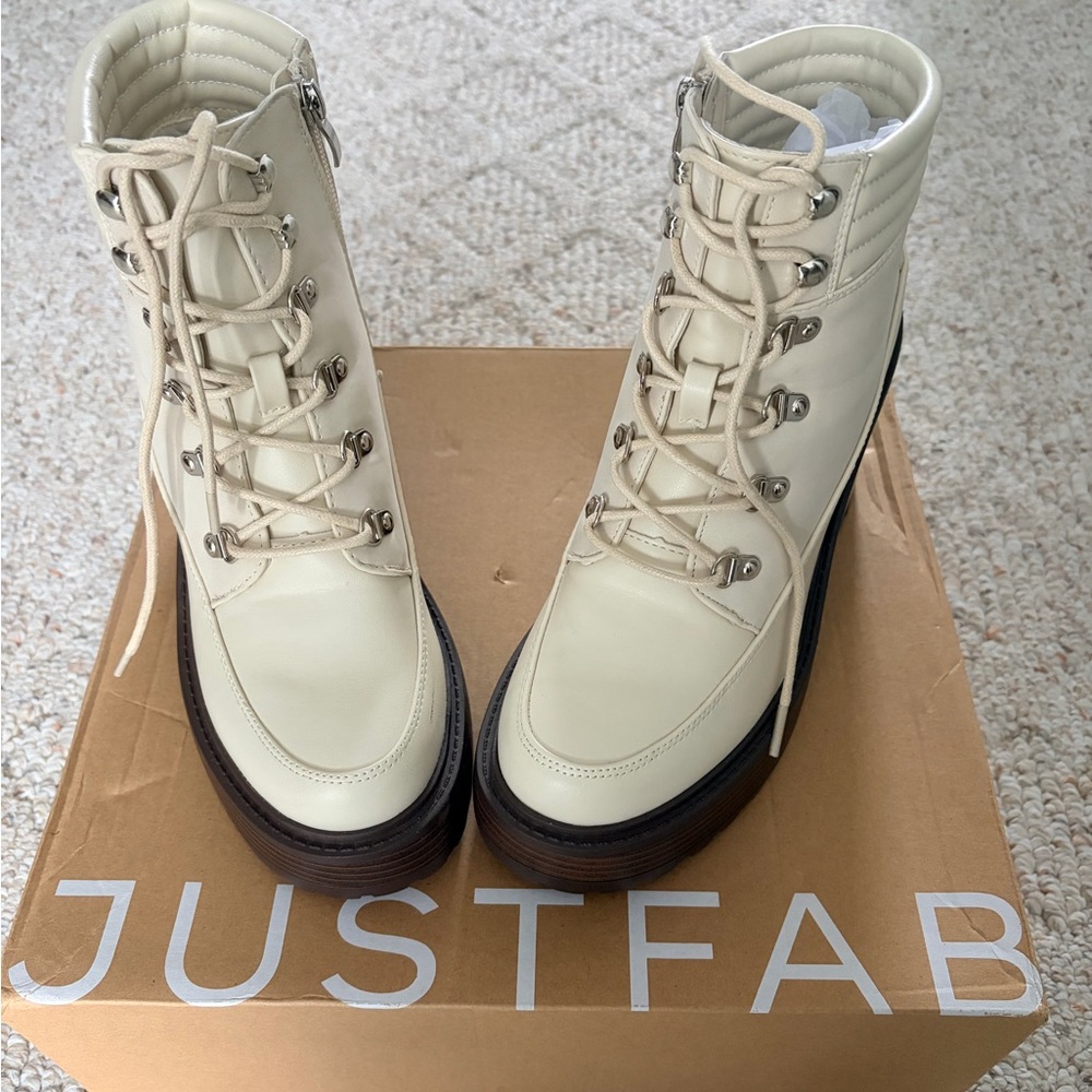 JustFab Women's Off-White Lace-Up Boots